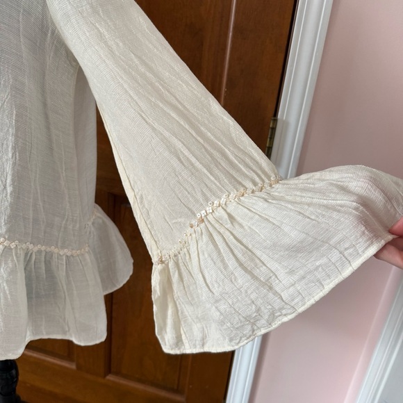 Leon Max Linen Blend Mother of Pearl Beaded Tunic Small - Picture 5 of 9